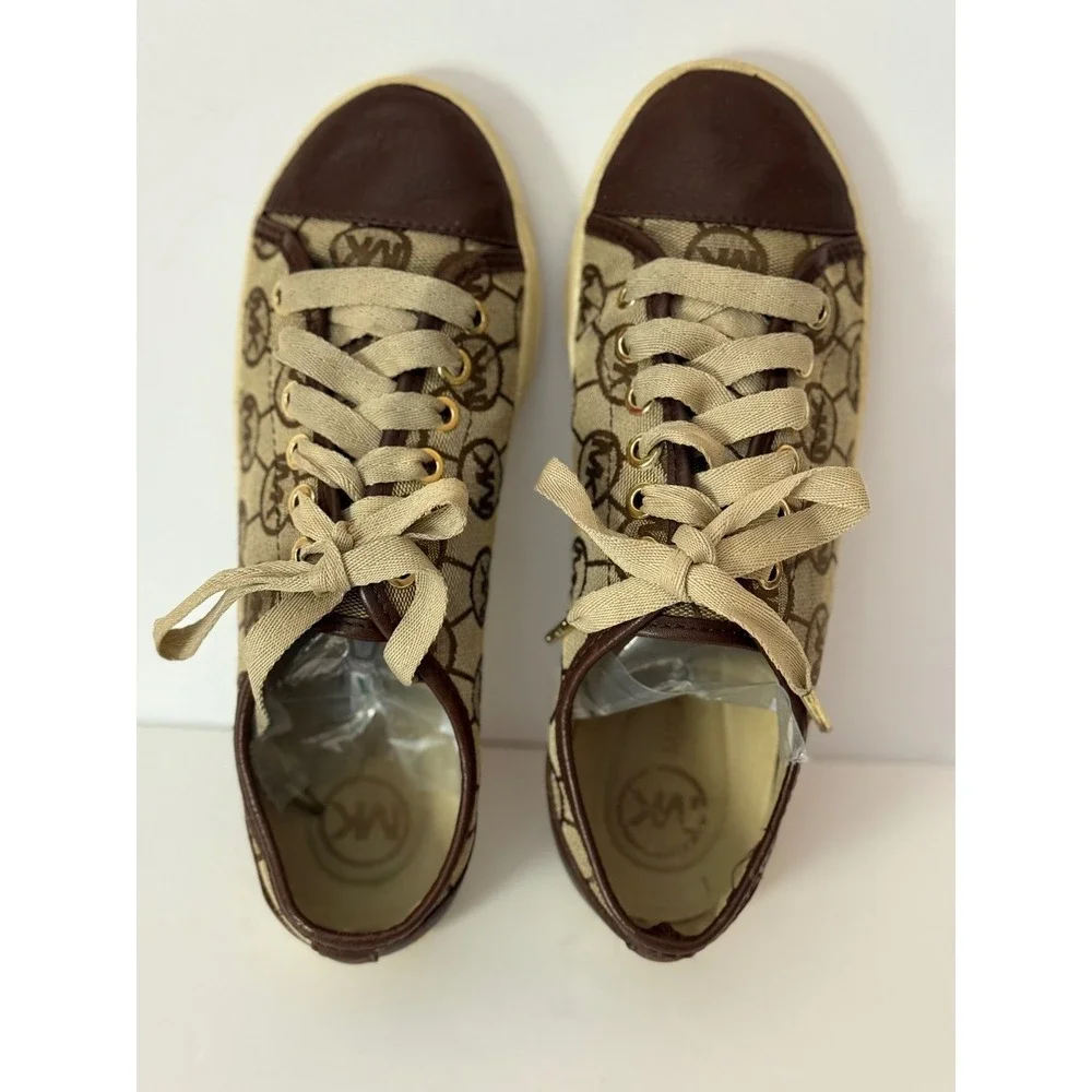 Michael Kors Sneakers Women's Size 6M Logo Brown Tan Textile/Leather Trim